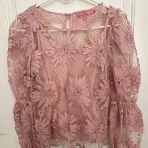 Eva Franco for Anthropologie Pink Sheer Floral Top